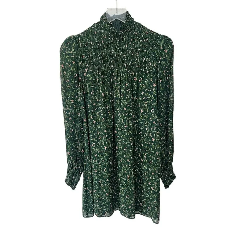 Reformation Brandi Mock Neck Mini Dress S in Coriander Green Floral - Picture 3 of 13